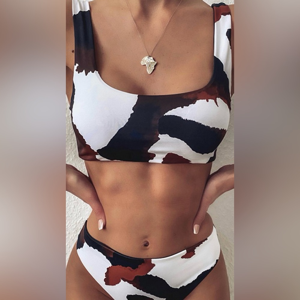Cow Print 2 PC Swimsuit